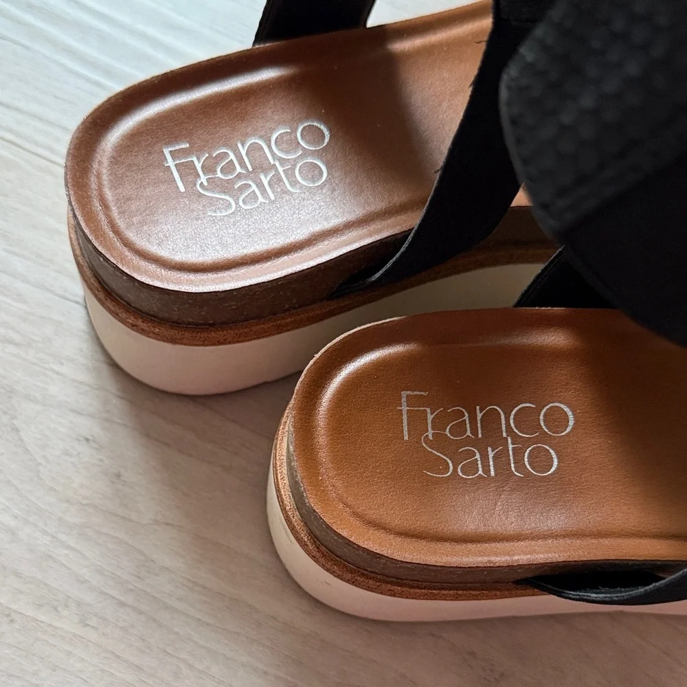 Franco Sarto Black Elastic Strap Platform Sandal Size 6 - Picture 2 of 6